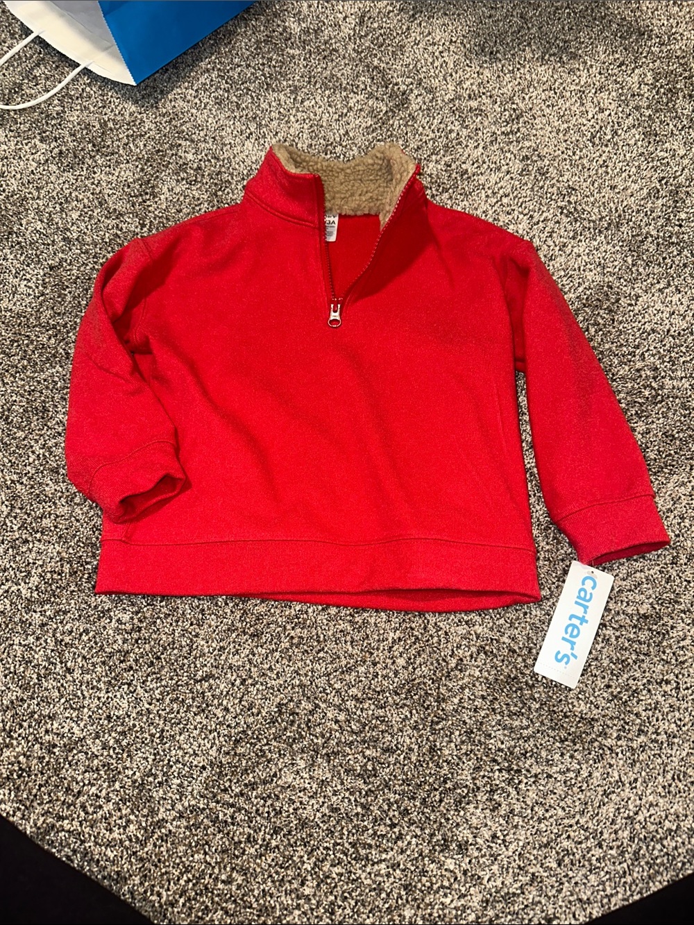 Carter's Red Sherpa-Trim Quarter-Zip Pullover
